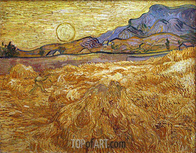 400x313 Wheat Field With Reaper And Sun Vincent Van Gogh Painting - Reaper Painting