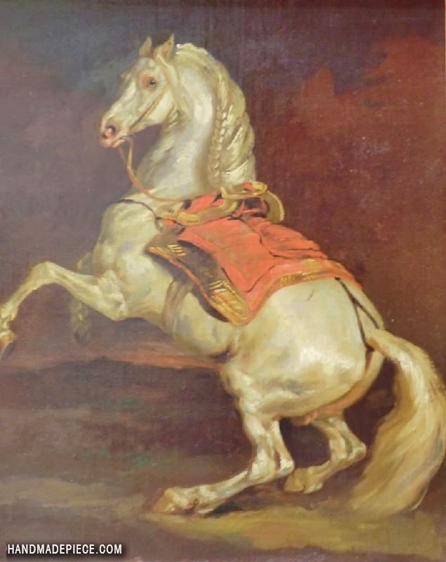 635x800 Cheval Au Tapis De Selle Rouge, Autrefois - Rearing Horse Painting