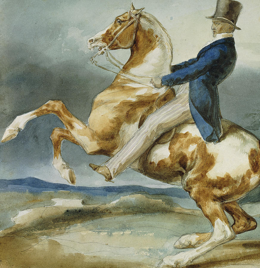 873x900 A Rider And His Rearing Horse Painting By Theodore Gericault - Rearing Horse Painting