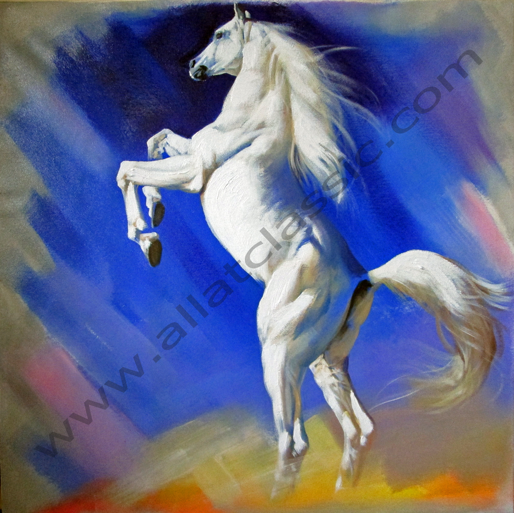 1700x1697 Art Reproductions And Original Oil Paintings Landscapes, White - Rearing Horse Painting