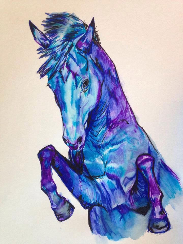 720x960 Originalhorse In Watercolor And Pen Watercolor Horse Painting - Rearing Horse Painting