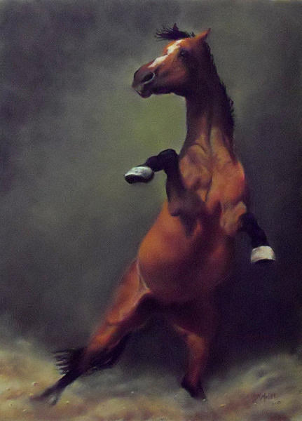 431x600 Rearing Up Out Of A Cloud Of Dust Painting By Marcus Moller - Rearing Horse Painting