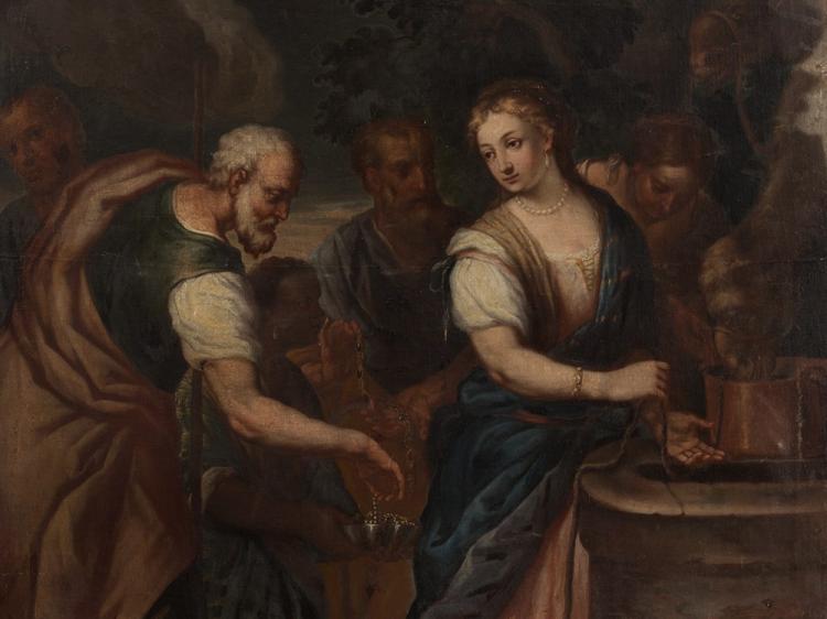 750x562 Mythology 13 Paintings, Scenes From The Bible, By The Old Masters - Rebecca At The Well Painting