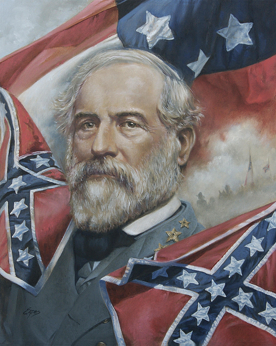 559x700 General Robert E Lee Painting By Linda Eades Blackburn - Rebel Flag Painting