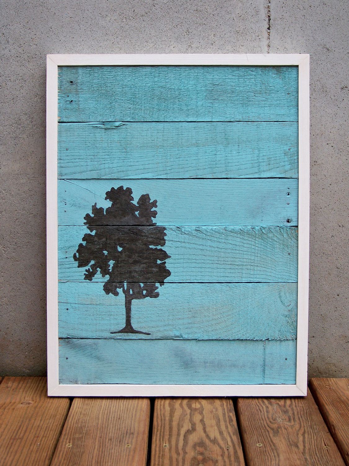 1125x1500 Reclaimed Wood Brown And Turquoise Tree Painting - Reclaimed Wood Painting