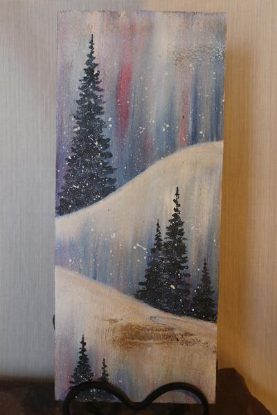 400x600 Winter Scene Hand Painted Reclaimed Wood Sign Mountain Air Designs - Reclaimed Wood Painting