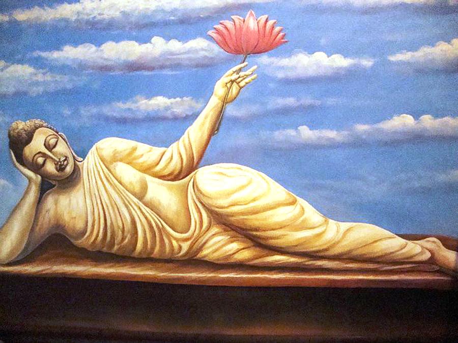 900x675 Reclining Buddha Painting By Nidhi Khosla - Reclining Buddha Painting