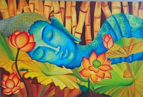 500x340 Sleeping Buddha Painting - Reclining Buddha Painting
