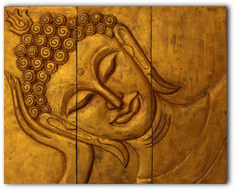 800x645 Wooden Reclining Buddha Face Wall Art Panel 50cm X 40cm 20x16 Thai - Reclining Buddha Painting