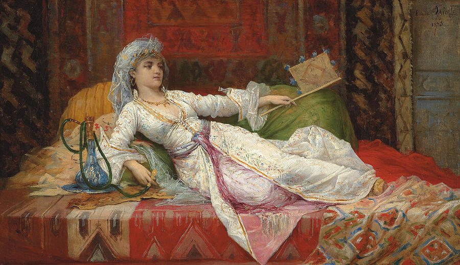 900x518 Reclining Turkish Woman Painting By Emile Henri La Porte - Reclining Woman Painting