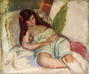 300x251 Reclining Woman Painting Jules Pascin Oil Paintings - Reclining Woman Painting