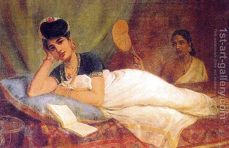 746x481 Reclining Woman Raja Ravi Varma Reproduction 1st Art Gallery - Reclining Woman Painting