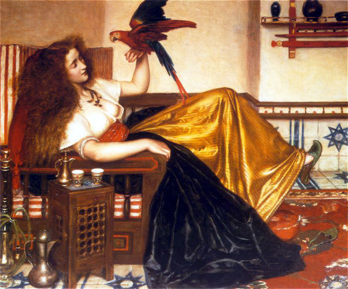 700x581 Reclining Woman With A Parrot Painting Valentine Cameron Prinsep - Reclining Woman Painting