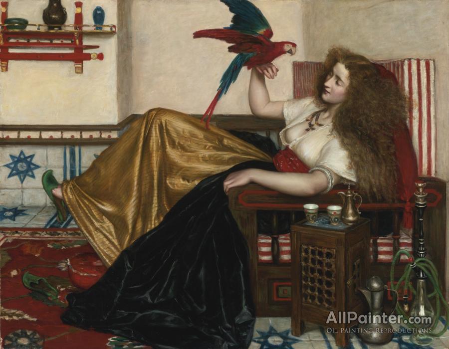 900x700 Valentine Cameron Prinsep Reclining Woman With A Parrot Oil - Reclining Woman Painting