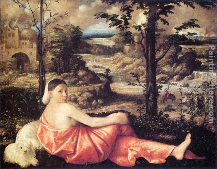 720x562 Giovanni Cariani Reclining Woman In A Landscape Painting Anysize - Reclining Woman Painting