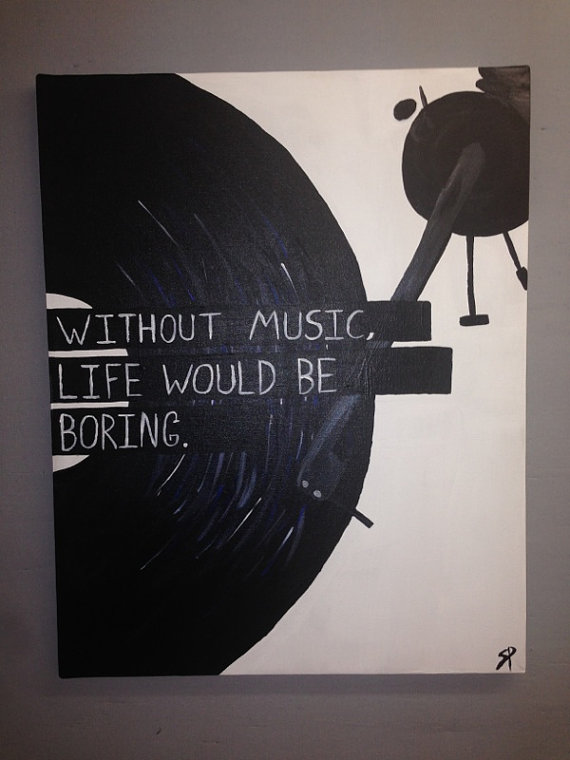 570x760 Record Player Music Quote Canvas Painting By Summeranneart On Etsy - Record Player Painting