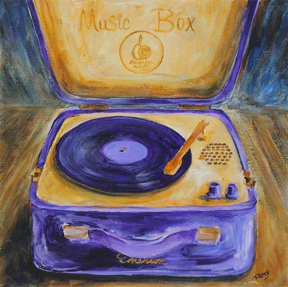 570x568 Vintage Emerson Music Box Record Player Original Acrylic - Record Player Painting