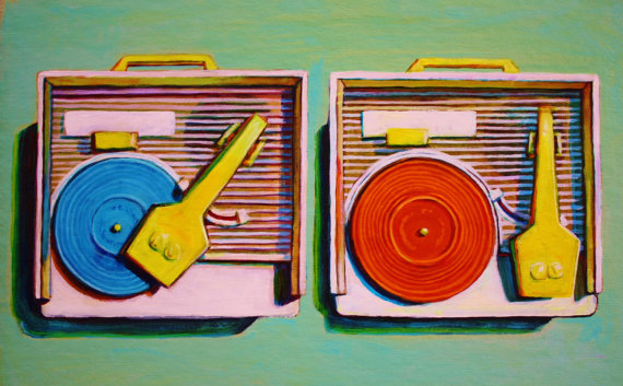 570x353 Vintage Fisher Price Record Players Print Of Original By Jenhaley - Record Player Painting