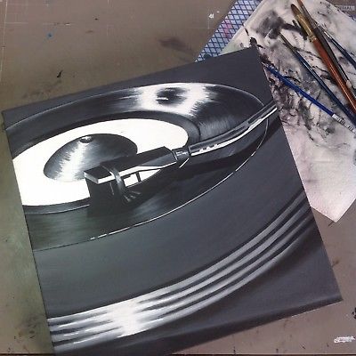 400x400 Personalised Original Acrylic On Box Canvas Vinyl Record Player - Record Player Painting