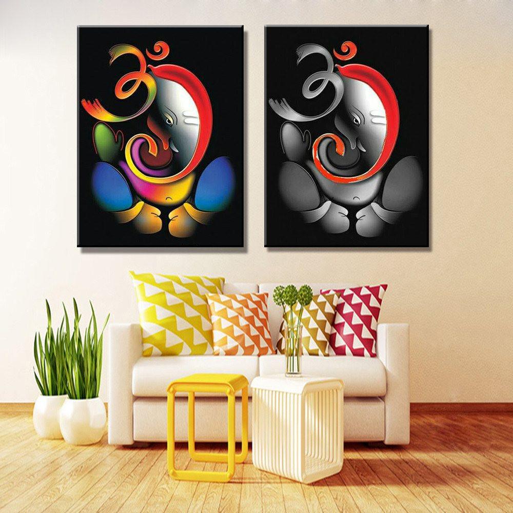 1000x1000 Hand Painted Ganesh Ganpati Oil Painting On Canvas - Rectangle Painting