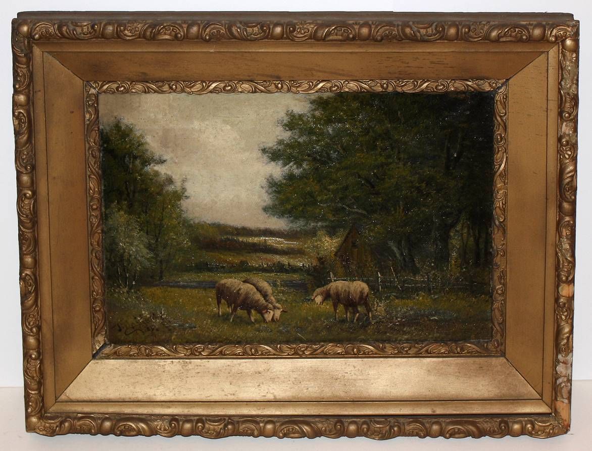 1172x893 Original Listed Impressionist Antique American Sheep On A Farm - Rectangle Sheep Painting