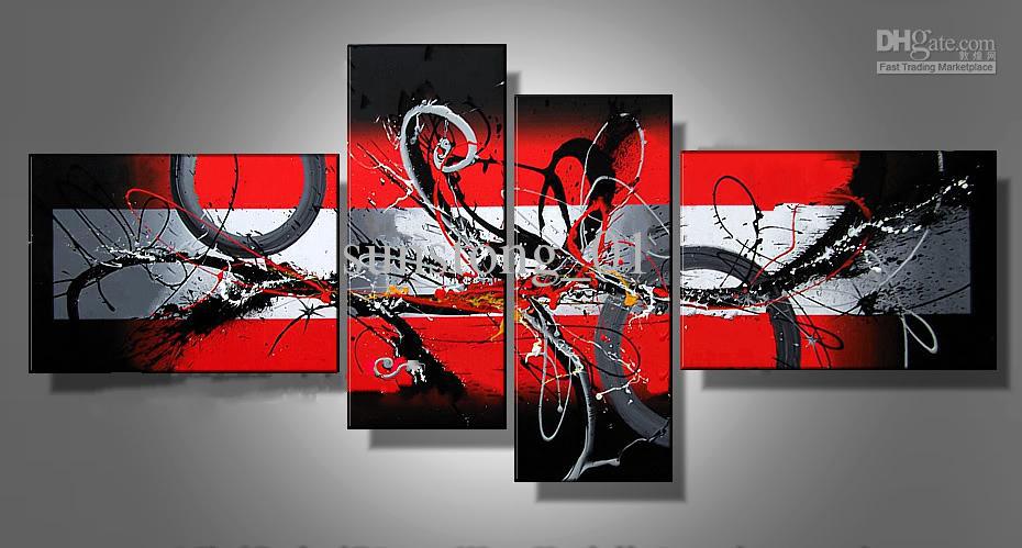 930x499 2018 China Red Abstract Art Four Group Oil Paintings Museum - Red Abstract Painting