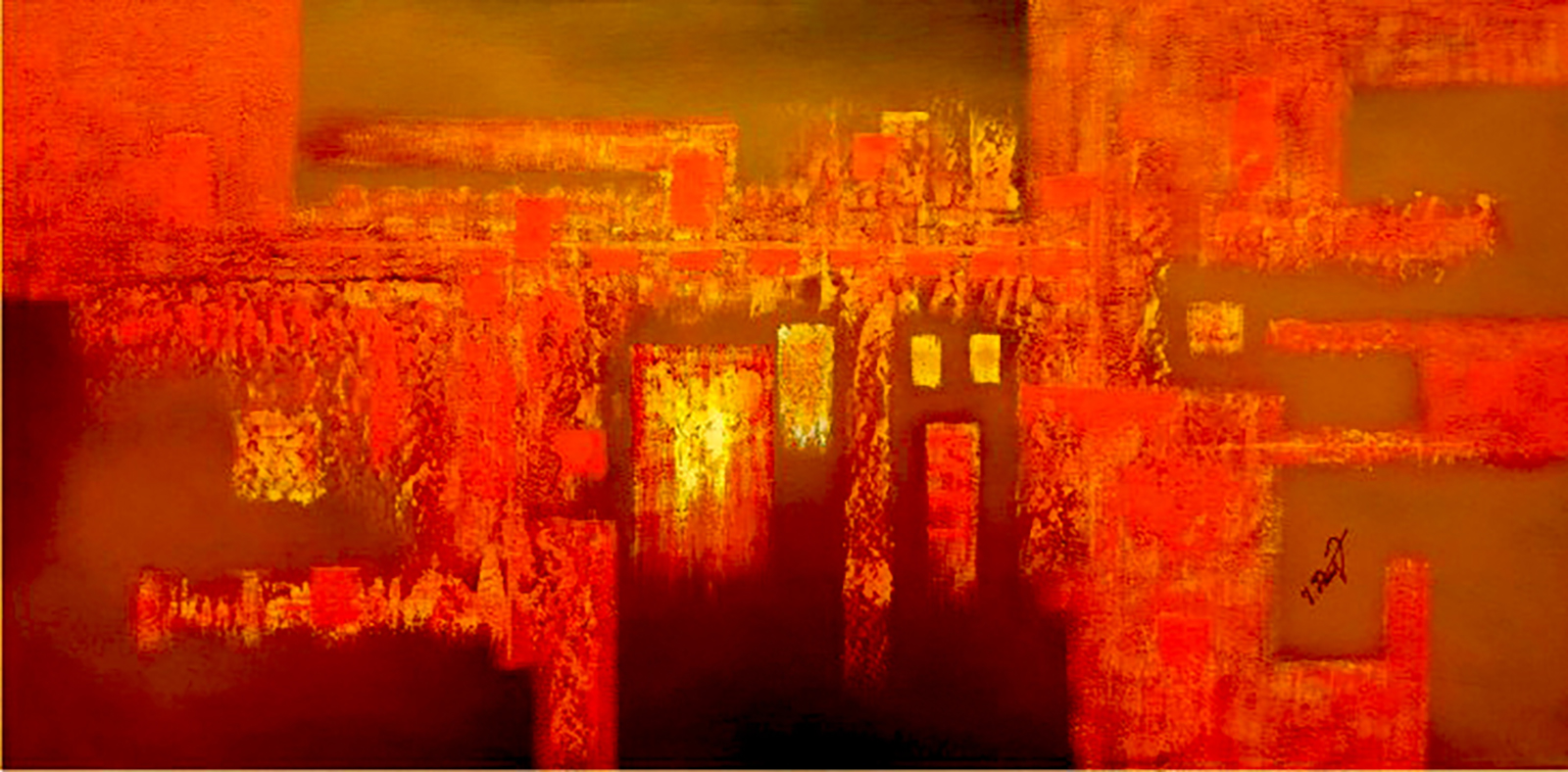 1600x788 Exceptional Abstract Modern Original Oil Painting By Suarez - Red Abstract Painting