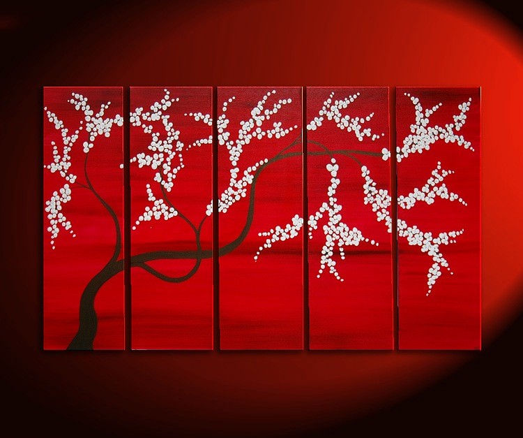 750x627 Elegant Cherry Blossom Painting Modern Flower Painting Abstract - Red And Black Painting