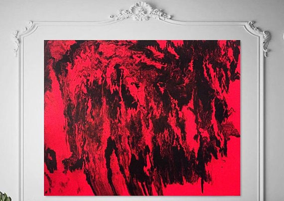 570x405 Original Abstract Painting Modern Wall Art Red Black Painting - Red And Black Painting