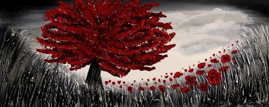 900x359 Red Tree Painting By Amanda Dagg - Red And Black Painting