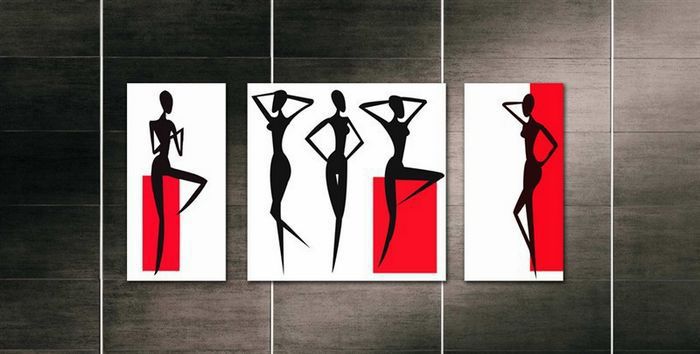 700x354 3 Piece Free Shipping Modern Wall Oil Painting Black White Red - Red And Black Painting