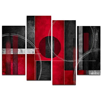 350x350 Wieco Art Large 4 Piece Red And Black With Circles - Red And Black Painting