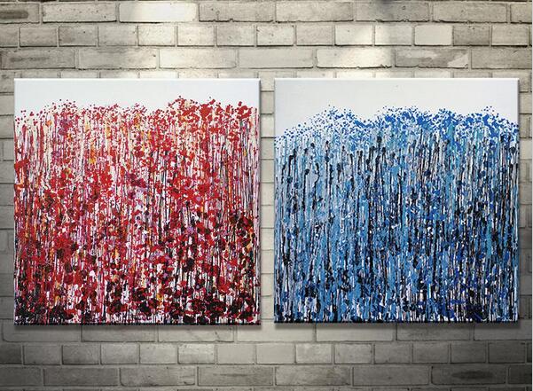 601x441 Original Handpainted Red Amp Blue Abstract Oil Painting On Canvas - Red And Blue Abstract Painting