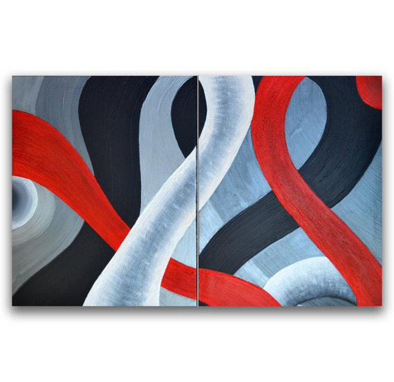 570x553 Red White Black Silver Abstract Paintings Fun Wall Art - Red And Blue Abstract Painting