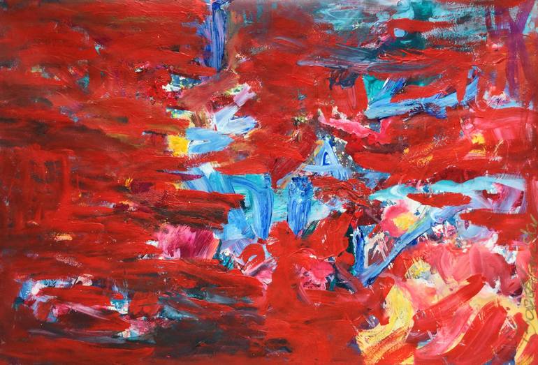 770x523 Saatchi Art Abstract In Red Blue Yellow White,water. Sam Francis - Red And Blue Abstract Painting