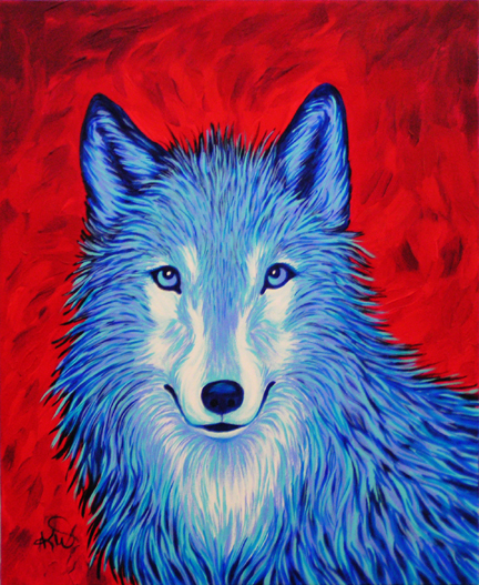 432x527 Red, White And) Blue Wolf Painting Kerri Bennett Williamson - Red And Blue Painting