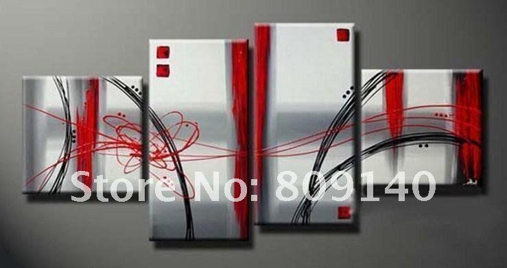 739x392 Oil Painting On Canvas Abstract Red White Grey Joy Theme Gallery - Red And Grey Painting