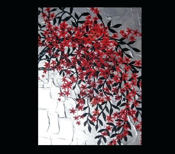570x502 Red And Gray Wall Art Tree Painting Modern Wall Art Abstract - Red And Grey Painting