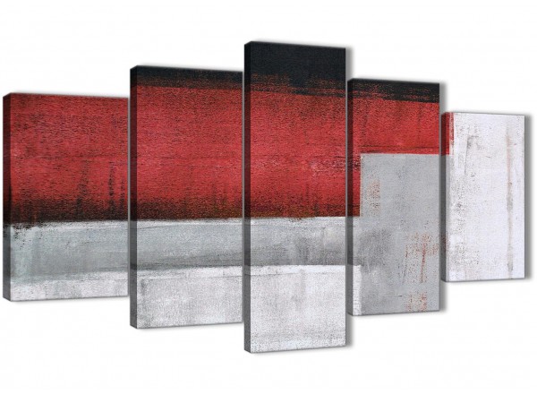 600x440 5 Panel Red Grey Painting Abstract Office Canvas Pictures Decor - Red And Grey Painting