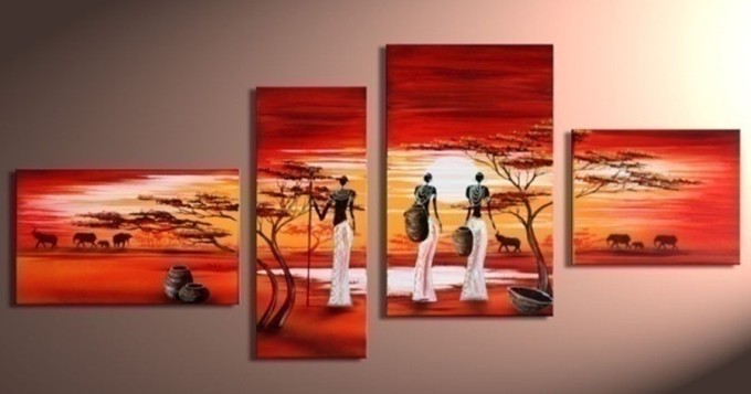 680x357 Handpainted 4 Piece Red White Modern Landscape Oil Painting - Red And White Painting