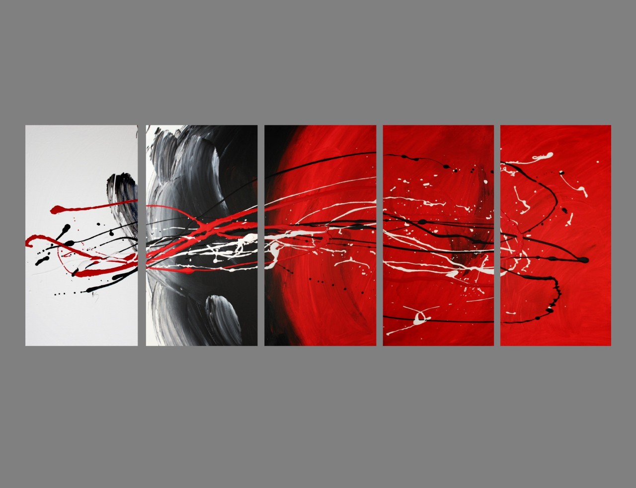 1280x982 Abstract Canvas Painting Red Black White Modern Wall Art Artwork - Red And White Painting