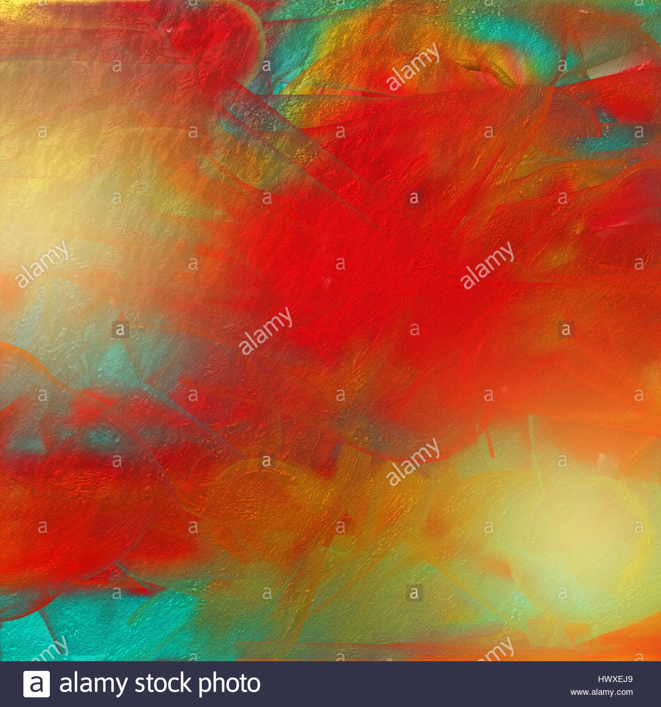 1300x1390 Abstract Oil Painting With Vivid Colors In Red, Blue And Yellow - Red And Yellow Abstract Painting