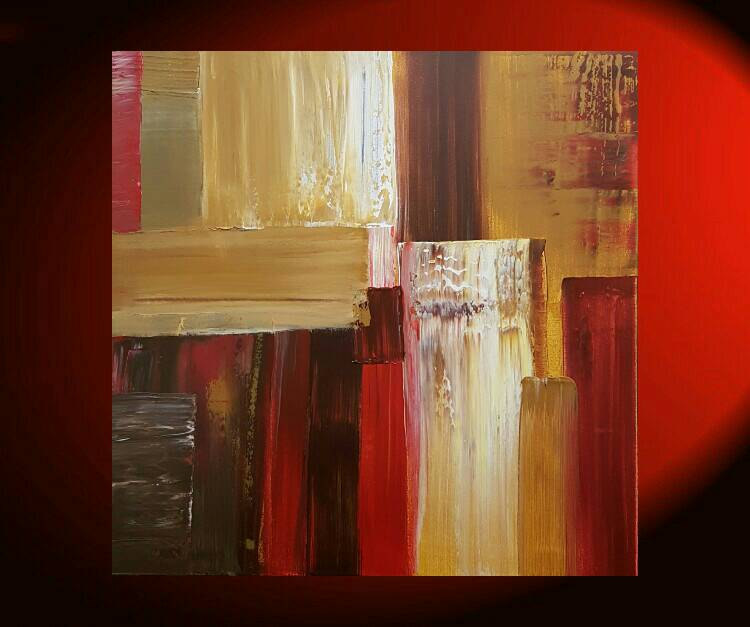 750x627 Modern Abstract Art Large Painting Square Red Yellow Brown Ochre - Red And Yellow Abstract Painting