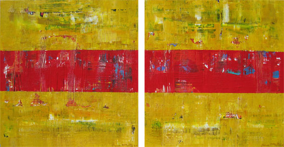 575x298 Yellow Red Abstract Art Painting Applewood Diptych Commission - Red And Yellow Abstract Painting