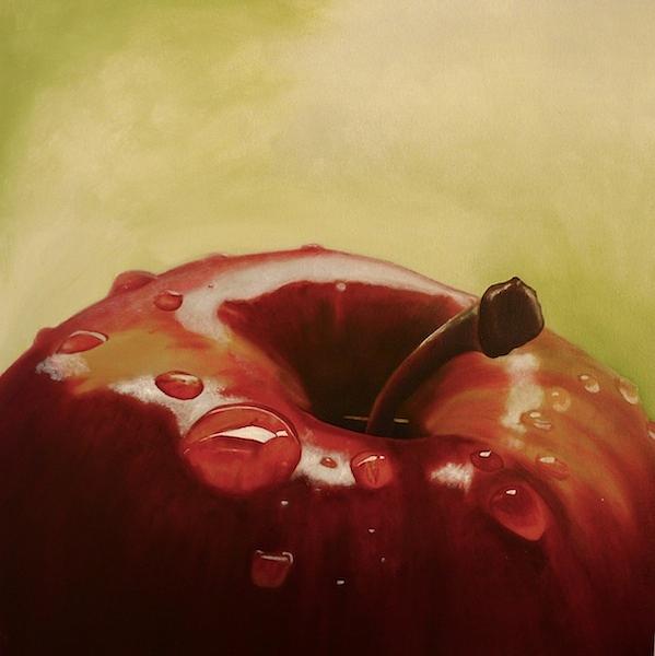 599x600 Wet Red Apple Painting By Shawna Patenaude - Red Apple Painting