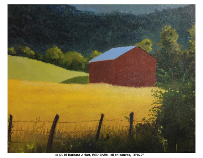 648x504 New Work 2015 Red Barn Landscape Painting Barbara J Hart - Red Barn Oil Painting