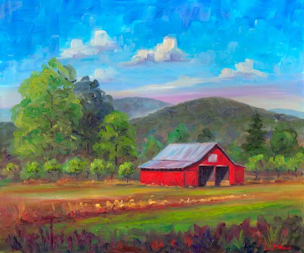 600x500 Red Barn In Fruitland, Nc - Red Barn Oil Painting