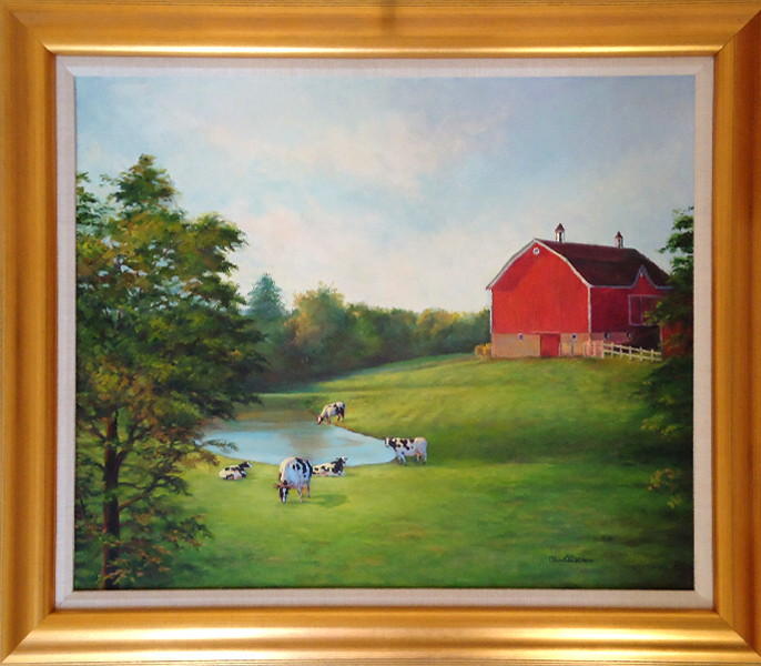 686x600 The Red Barn Oil Painting By Charlotte Wiskow - Red Barn Oil Painting