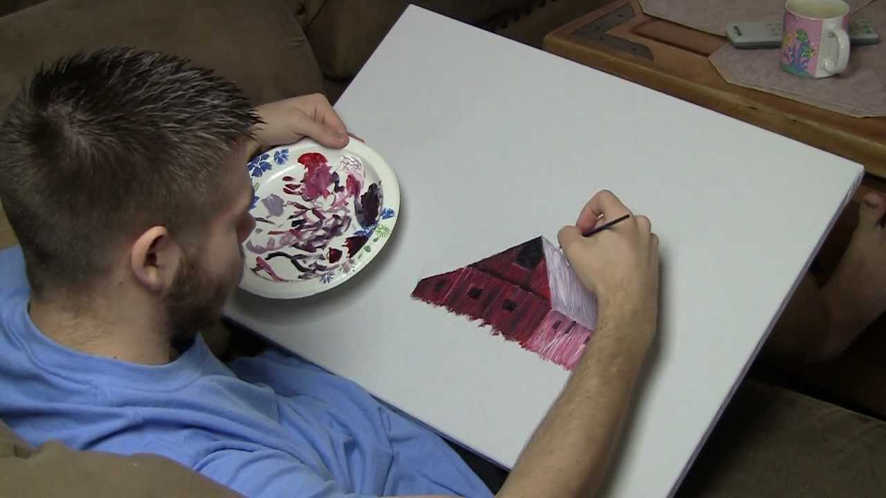 1280x720 Old Red Barn - Red Barn Oil Painting