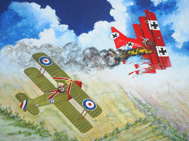 640x480 The End Of The Red Baron Painting By Dennis Vebert - Red Baron Painting